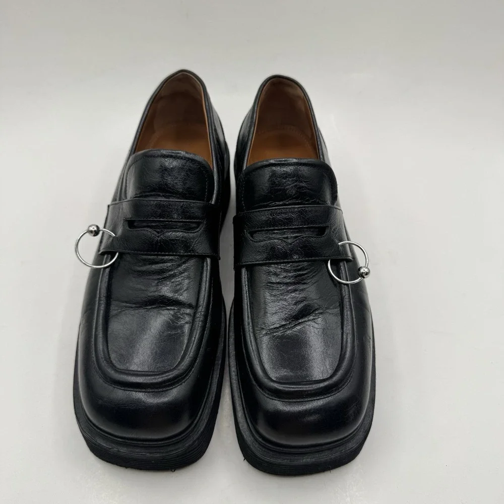 Marni O-Ring Penny Loafers Platform Black Shiny Leather Sz EU Sz 39.5 Italy